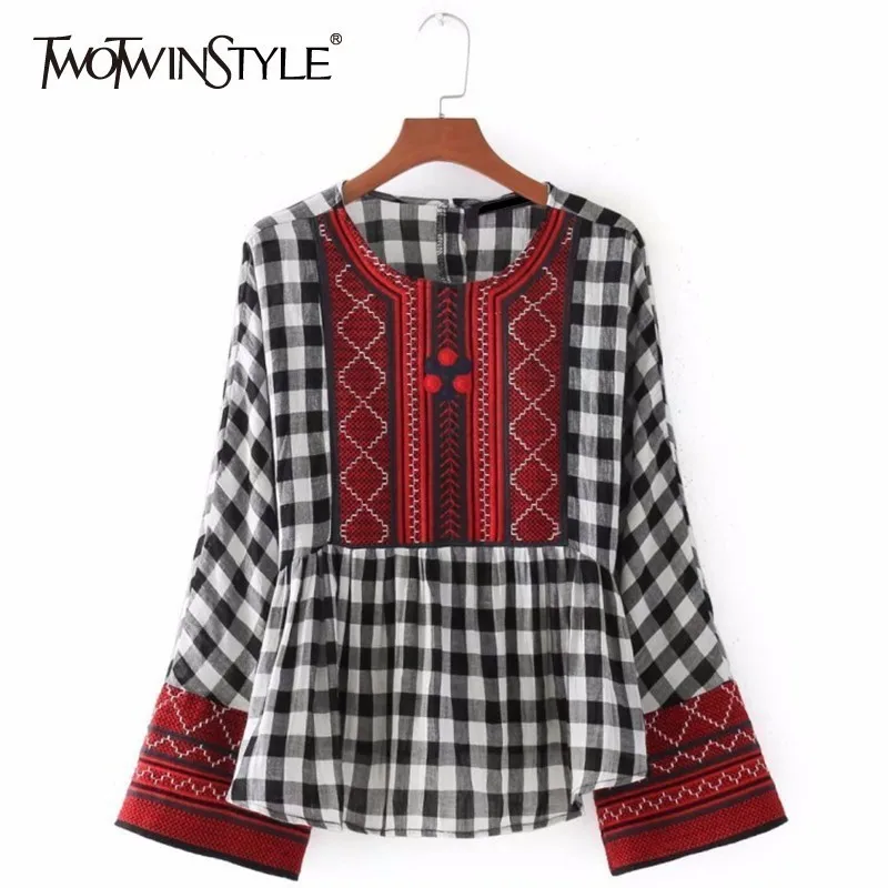 Женская блузка с вышивкой TWOTWINSTYLE весенняя черная белая Повседневная Блузка