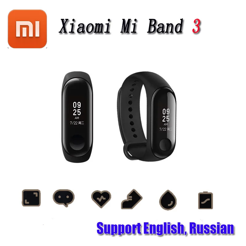 Оригинальный Новый смарт браслет Xiaomi Mi Band 3 OLED 128x80 аккумулятор с сенсорным