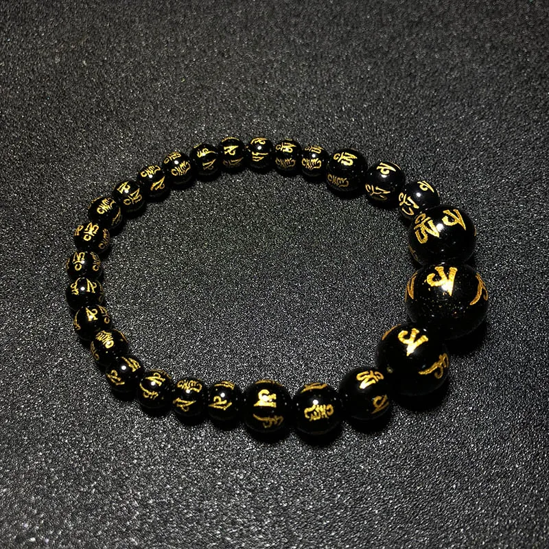 Брендовый модный браслет из натурального камня обсидиан мужское ювелирное