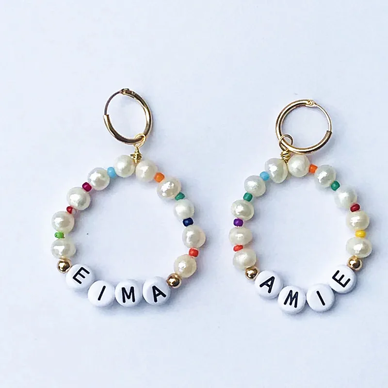 Женские серьги в стиле барокко богемные жемчужные с буквенным именем модные