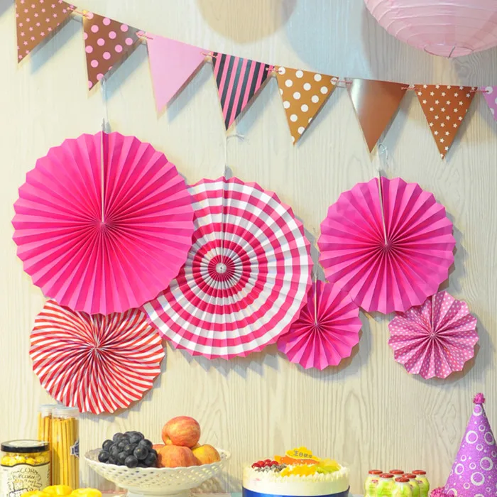 stripe fuschia 6 шт./компл. в полоску Свадебные праздничные вечерние бумажный веер в виде цветка украшения фонов - Цвет: stripe fuschia