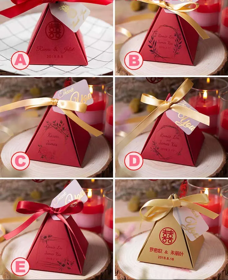 

free shipping 50pcs Wedding favor box red pink golcustom logo candy boxes personalized Customize name and date a gift for guests