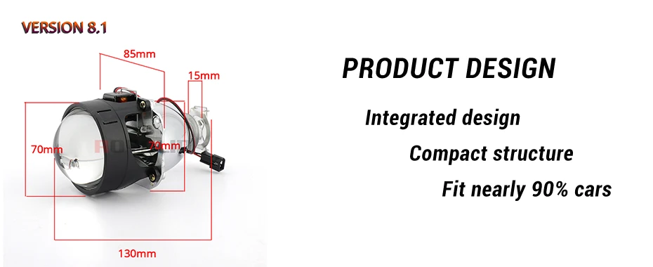 ROYALIN 8.1 Version H1 HID Head Light Mini 2.5 Projector Lens For H4 H7 Auto Lamps w/ LED Angel Eyes Shrouds for Apollo White