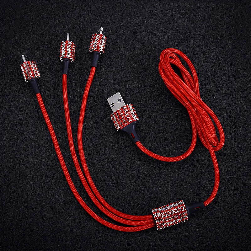 3 в 1 USB-кабель для зарядки и передачи данных с кристаллами