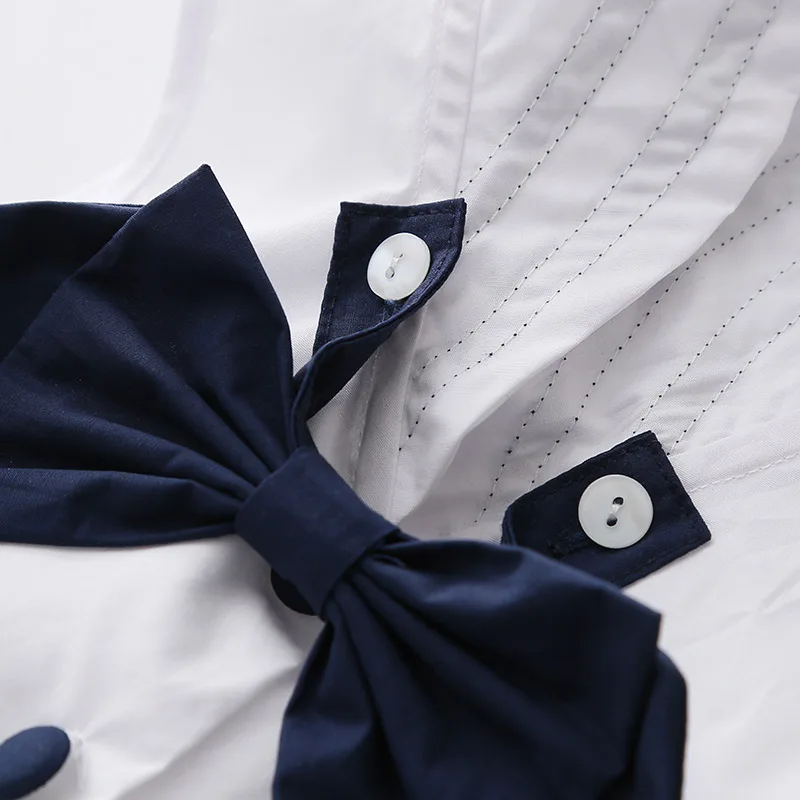 2021 Summer 2-10T Years Children Sweet Sleeveless Vest Bow Sailor Collar Navy Blue White Patchwork Little Kids Girls Dress | Детская