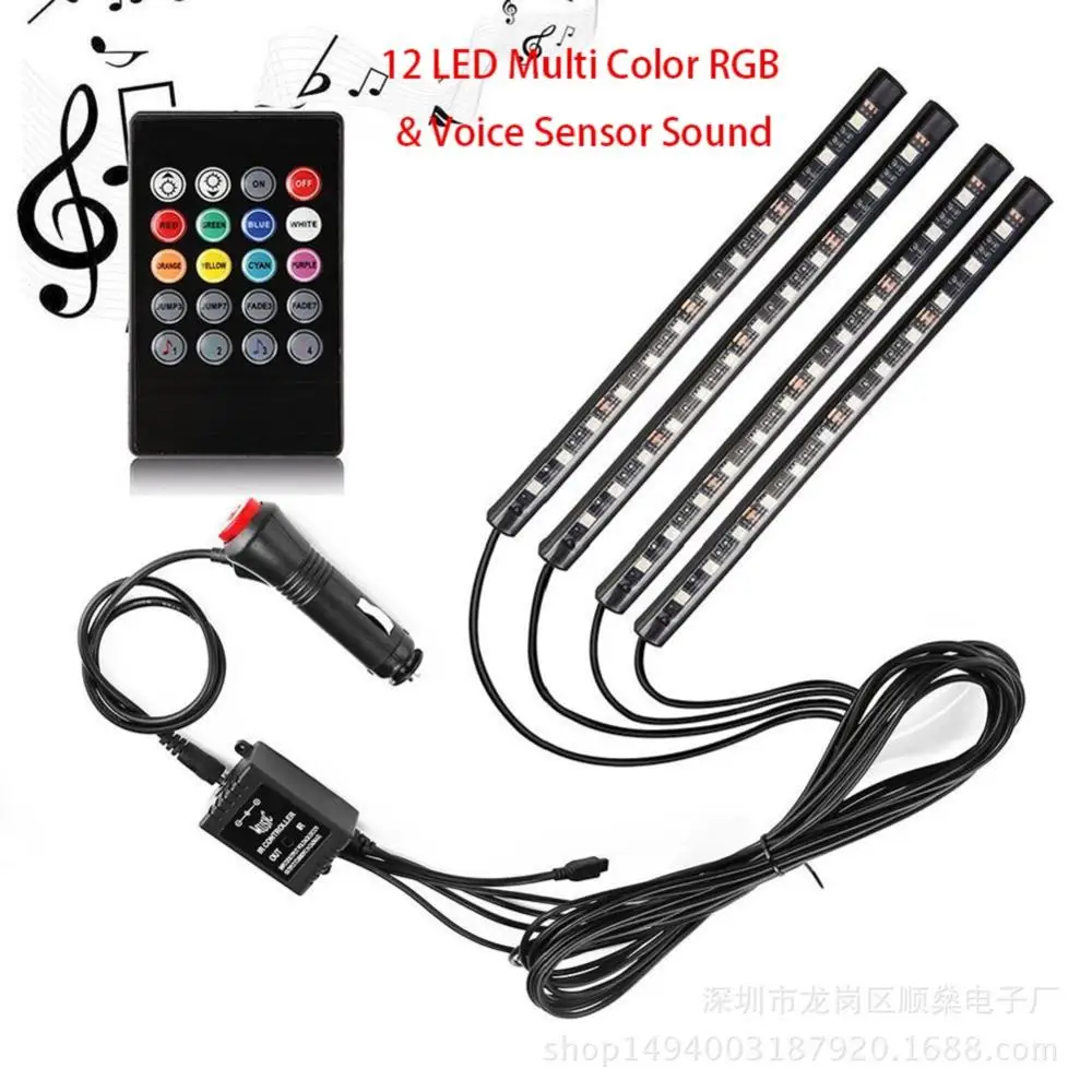 4 шт. 12В сигарета LED Атмосфера RGB неоновая полоса для стайлинга автомобиля