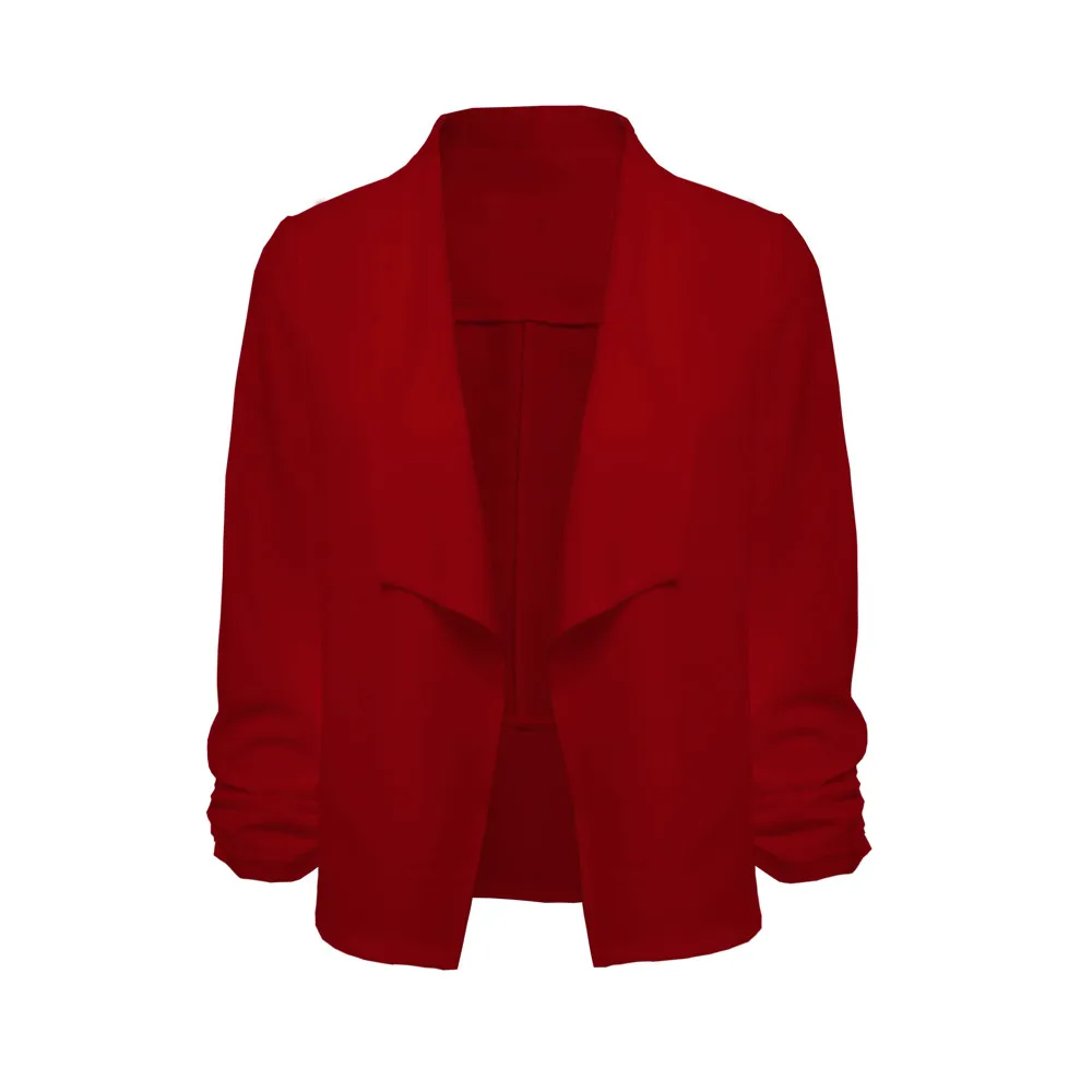 Red Женская куртка Manteau Femme Hiver, Женский блейзер с 3/4 рукавом, открытая спереди, модная уличная одежда, свободная верхняя одежда, топы 7,18 - Цвет: Red