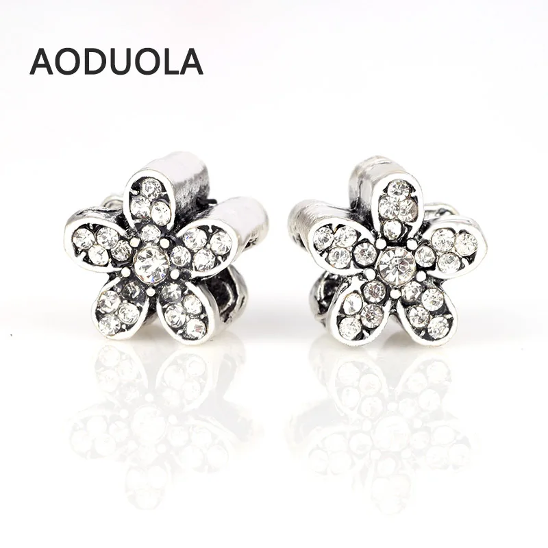 Посеребренные бусины из сплава в форме цветка стразы рукоделие большое