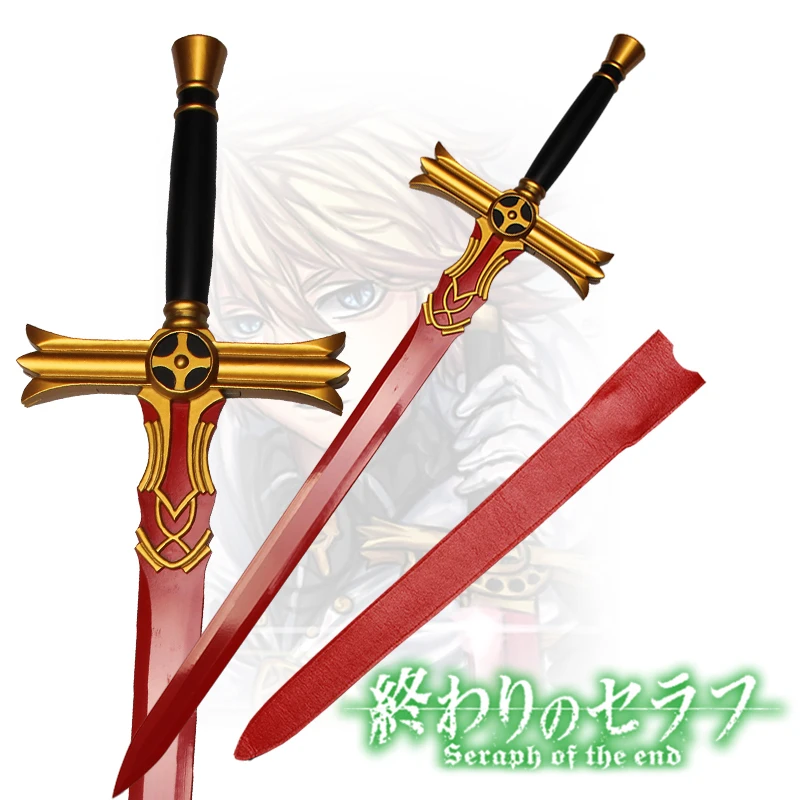 

Seraph of the End Sword Mikaela Hyakuya The Night's Micah Red Real Steel Material Leather Sheath Cosplay Prop Decorative Swords