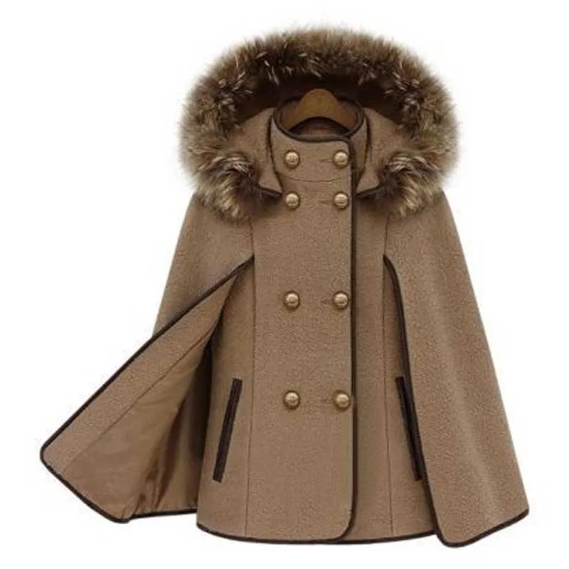Женское шерстяное пальто со съемным капюшоном и воротником из искусственного