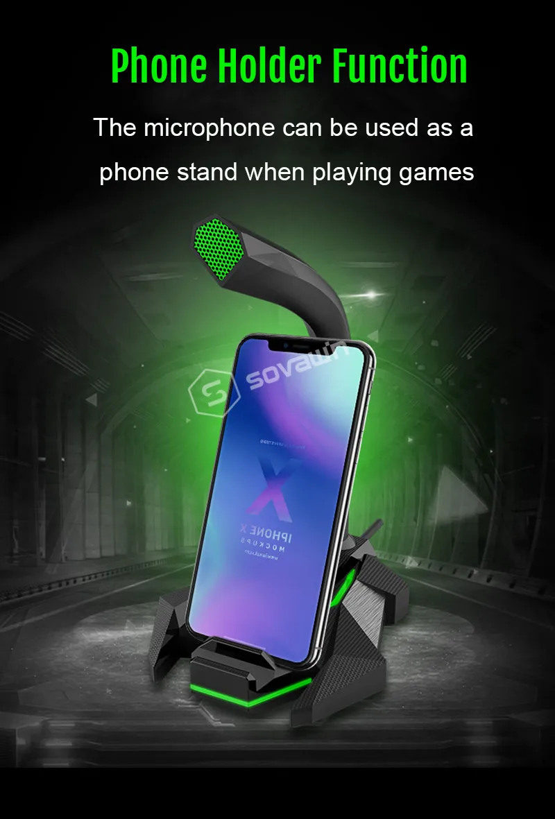 Динамический проводной микрофон USB Studio Gaming 360 Omnidirectionnel PC микрофон для компьютера Настольный профессиональный двойной светодиодный микрофон