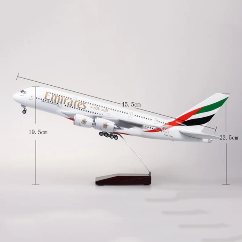 1/160 масштаб 45,5 см модель самолета Airbus A380 EMIRATES модель самолета с подсветкой и колесом литая под давлением пластиковая полимерная игрушка самолет