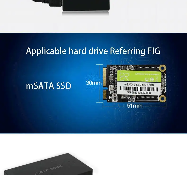 Acasis USB 3.0 SSD Алюминий 1153e чип 5 Гбит 1.8 дюймов msata внешний жесткий диск Корпуса для жёстких дисков Дело Box