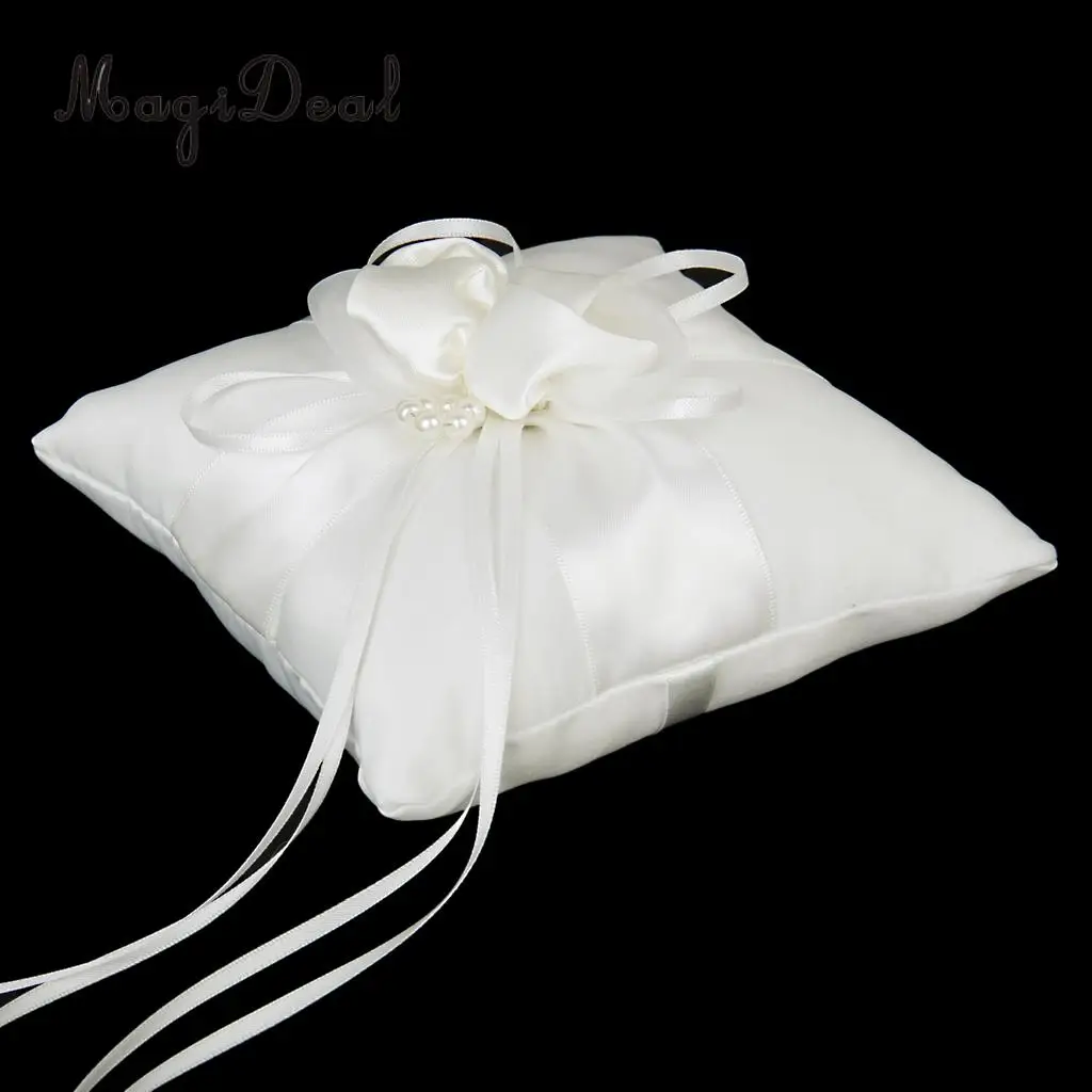 MagiDeal Hot Sale Wedding Ceremony Ivory Satin Crystal Ring Bearer Pillow+Flower Girl Basket Supplies for Engagement Party Favor | Дом и сад