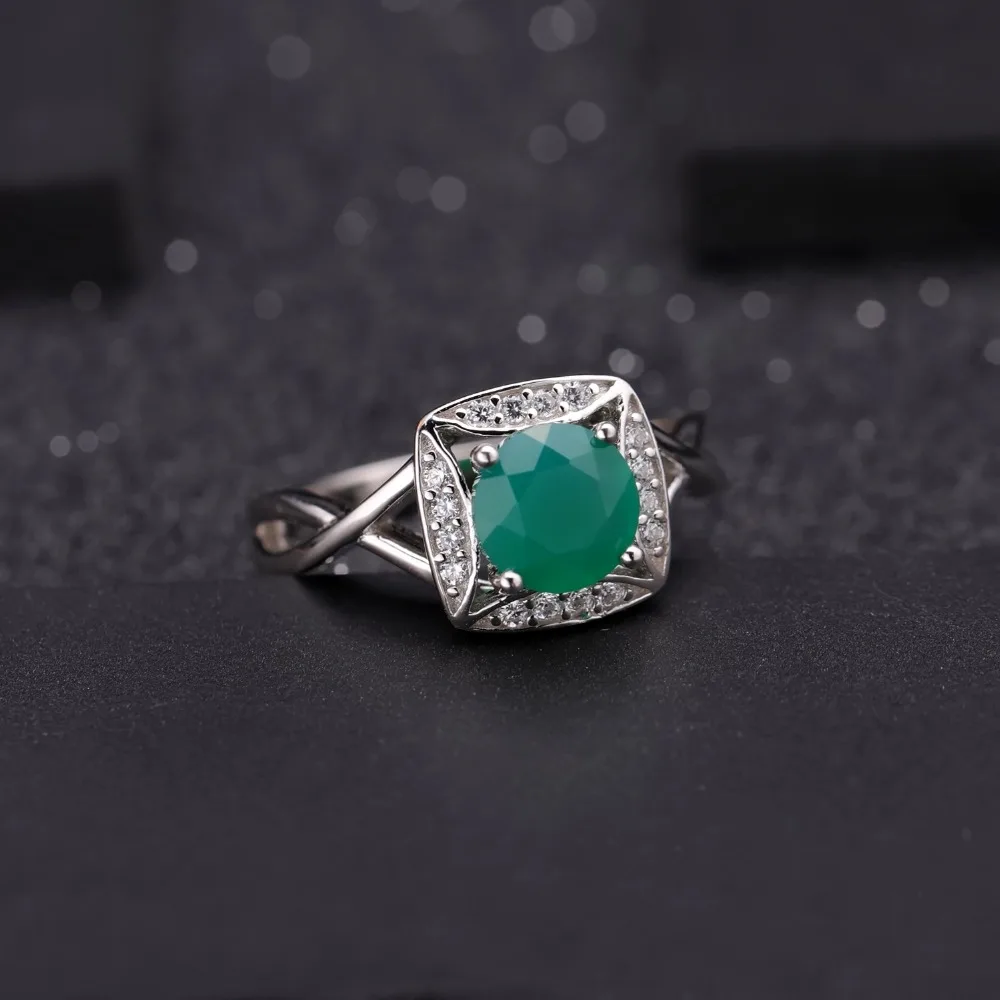 Женское кольцо из серебра 925 пробы с натуральным зелёным агатом|Кольца| |