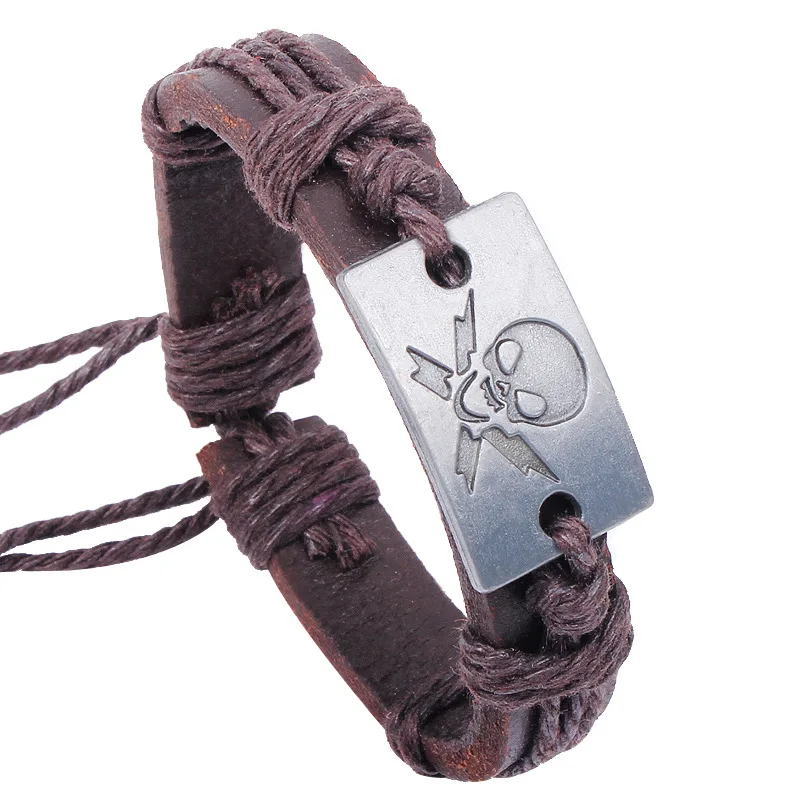 30 шт./лот женские и мужские браслеты с черепом кожаные серебряным покрытием