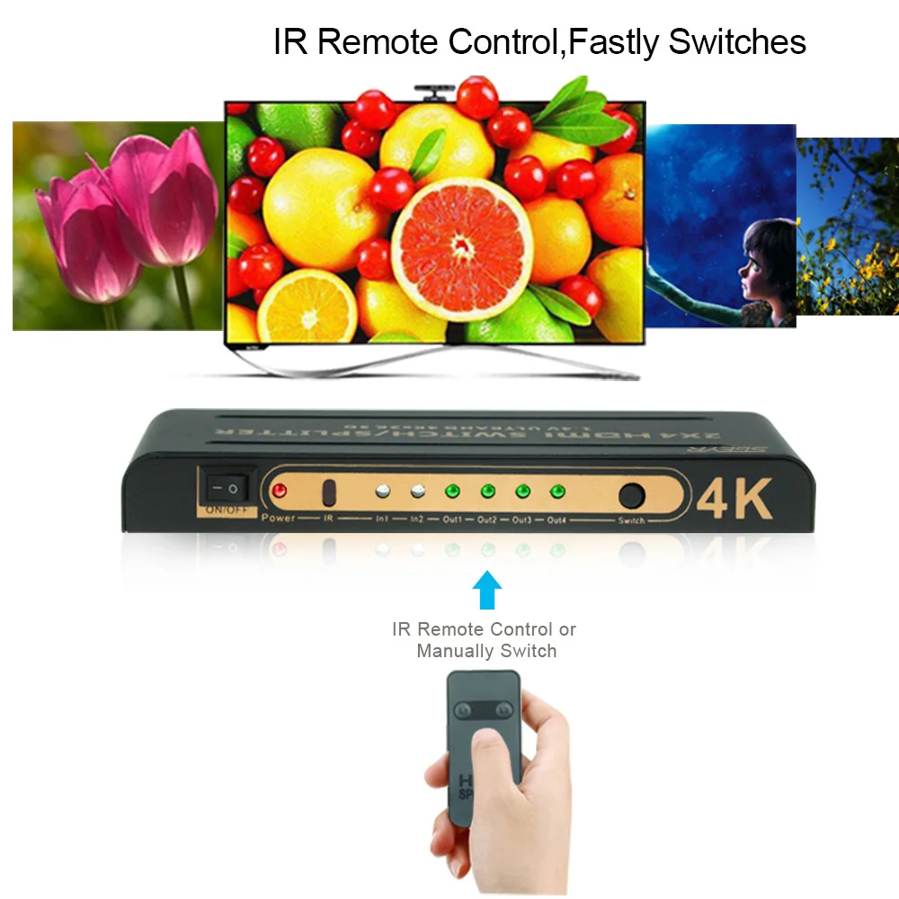 4K HDMI переключатель 2 в 4 из сплиттер 2x4 1 до hdmi x 2K 3D с дистанционным управлением