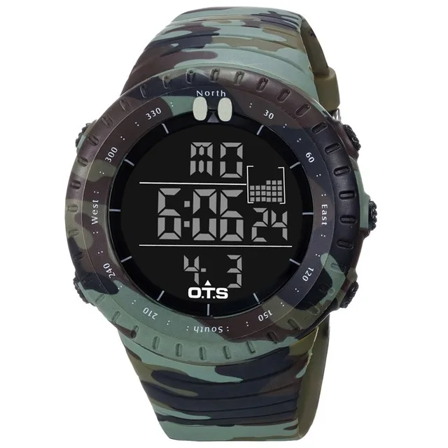 Camouflage OTS цифровые часы мужские спортивные часы 50 м водонепроницаемые часы с большим циферблатом светодиодный часы для улицы военные светящиеся наручные часы - Цвет: Camouflage