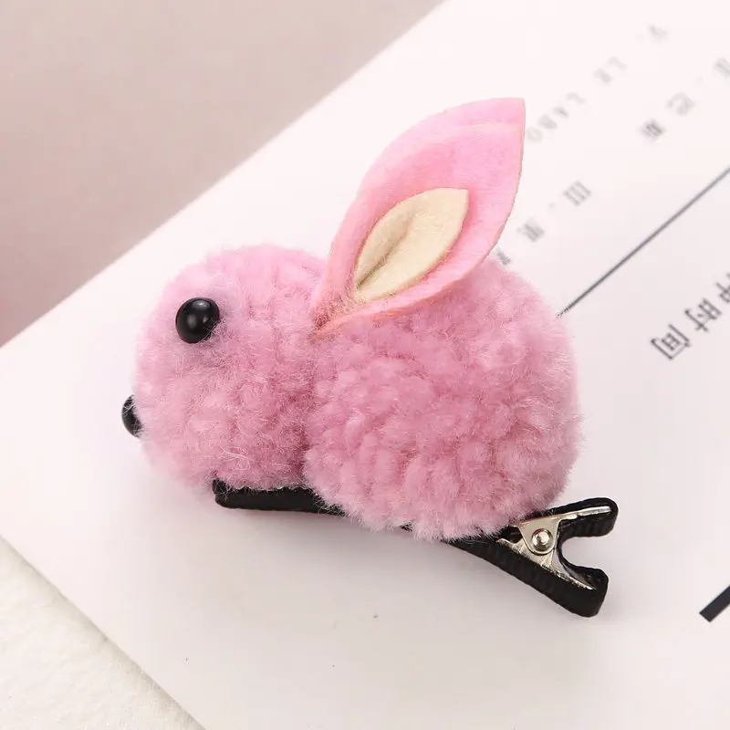 Pink Hair Clips Новинка года; модные милые заколки для волос с помпонами кролика; заколки для волос для девочек; повязка на голову; резинка для волос; Детские аксессуары для волос - Цвет: Pink Hair Clips