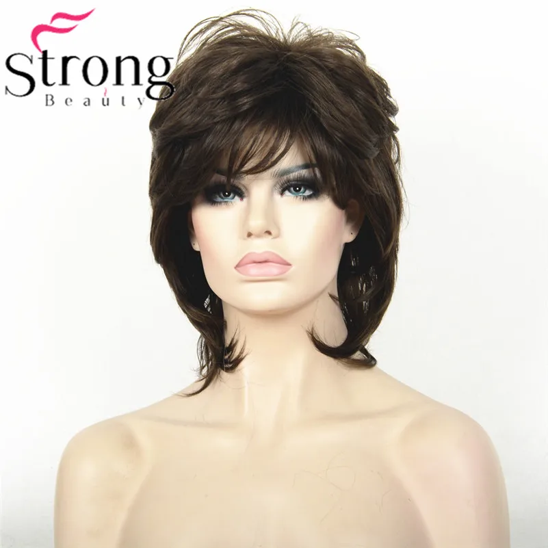 StrongBeauty короткий пушистый слоистый светильник коричневый высокий светильник ed Классический колпачок полный синтетический парик женские волосы парики