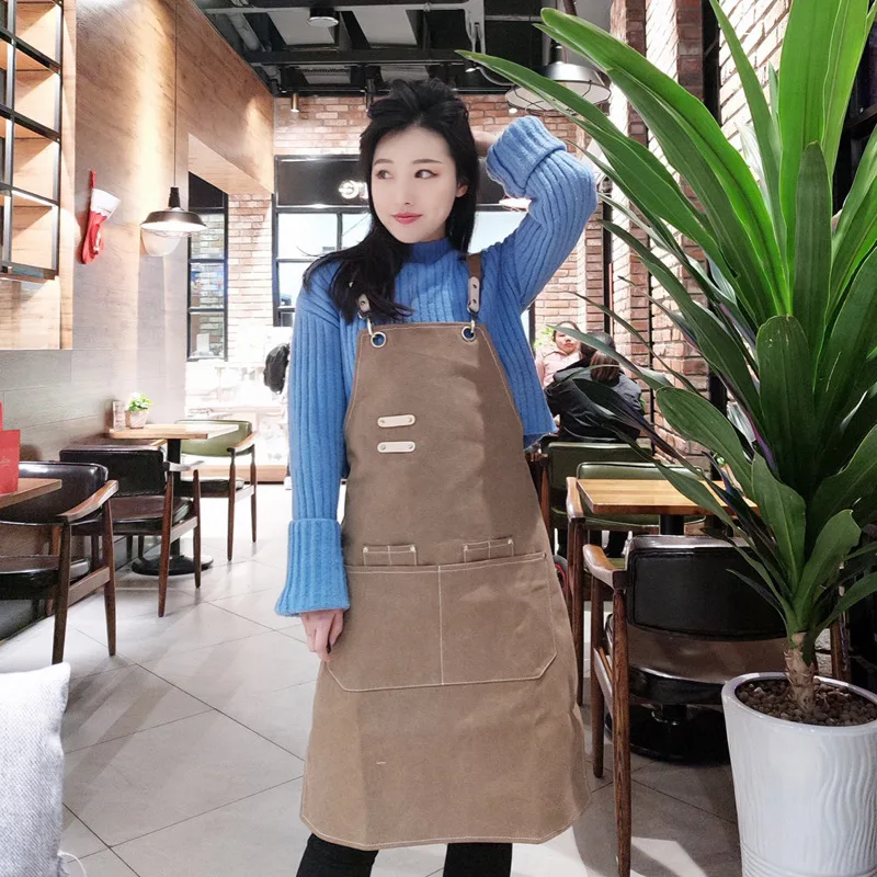 

Women's Adjustable Canvas High-Grade Kitchen Apron Unisex Oil Prevent Cooking/Baking Apron Bartender Waitress Apron