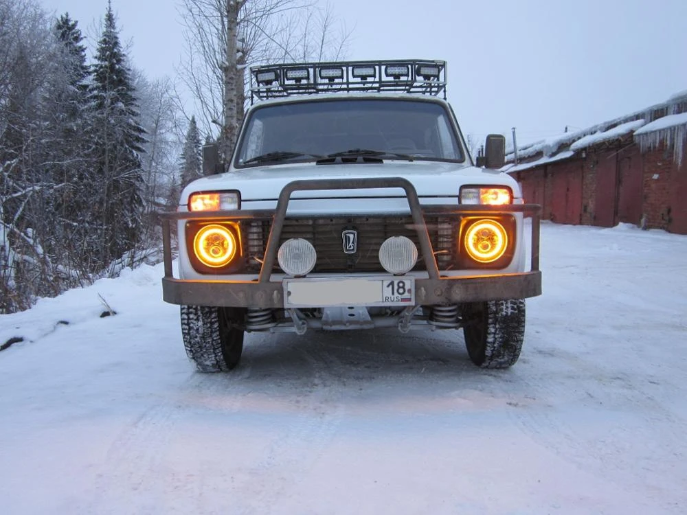 7 дюймов светодиодный налобный фонарь с Halo Ring Amber поворотник для lada Niva 4x4 suzuki samurai " светодиодный DRL Halo Фары для ваз 2101