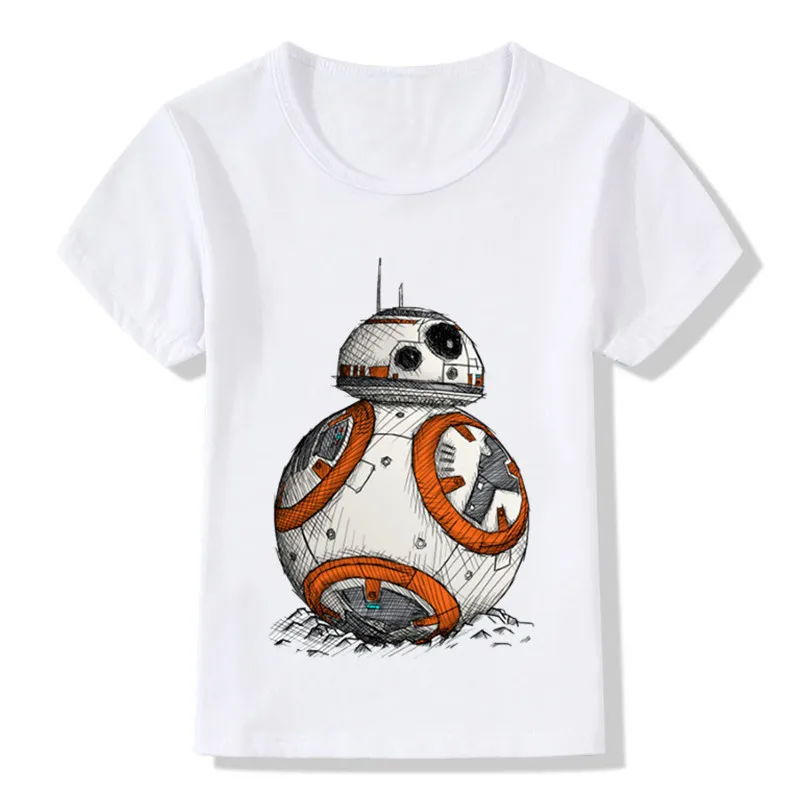 BB-8 на ходу, Детские Забавные футболки Летние футболки для мальчиков и девочек с принтом «Звездные войны», детская повседневная одежда для малышей ooo5163