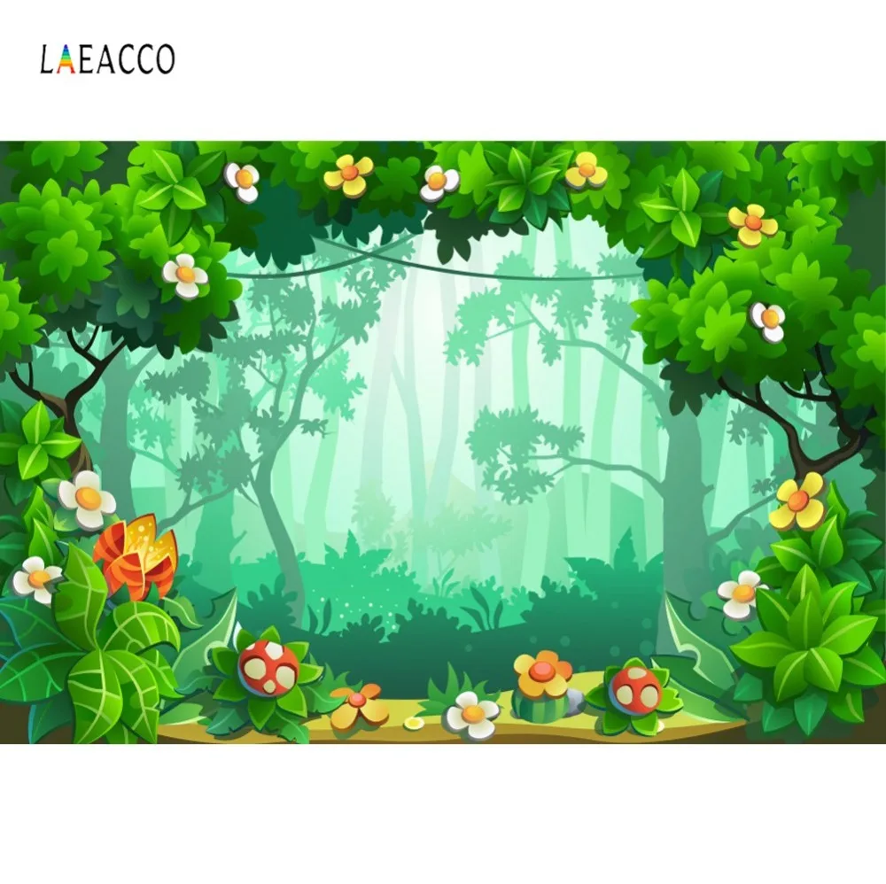 Laeacco мультфильм тропический зеленый лес дерево цветок фото фон ребенок день
