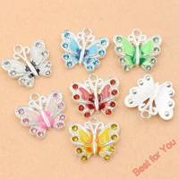 7pcs mixed silver plated enamel crystal butterfly charms pendants jewelry diy bracelet necklace findings craft