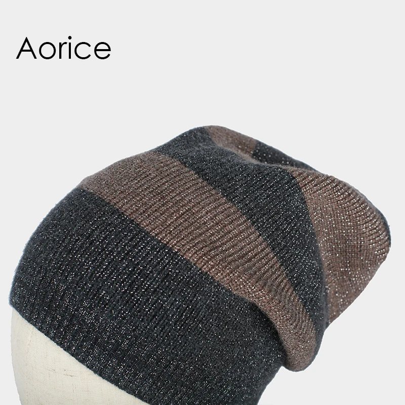 Aorice зимняя шапка одноцветная в полоску вязаные шапки брендовые высокое качество