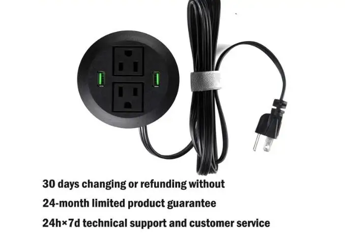 Черный 3 дюймов стол Мощность втулка, USB люверс с зеленым Порты и разъёмы, рабочий стол, круглое отверстие втулка розетки с 2 розетками переменного тока и 2 Порты usb 6.5FT - Цвет: Черный