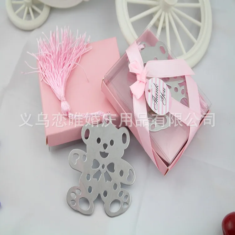 Lindo oso marcap&aacute;ginas con Mini tarjetas de felicitaci&oacute;n borla suministros de boda colgante regalos-0