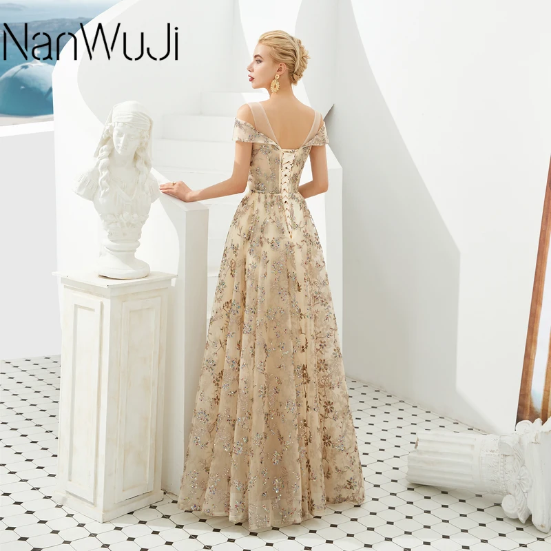 

Scoop Neck Robe De Soiree Longue 2019 Evening Dresses Long A-Line Lace Flower Prom Dress Special Occasion Ball Gown OL103253