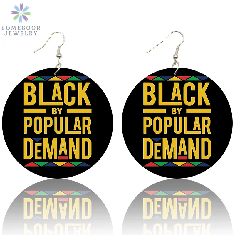 Both Sides Print 4 SOMESOOR Black Lives материя сказать Мода для женщин принт ювелирные изделия из натурального дерева висячие серьги меланин поппин афро сила, кулак узор - Окраска металла: Both Sides Print 4