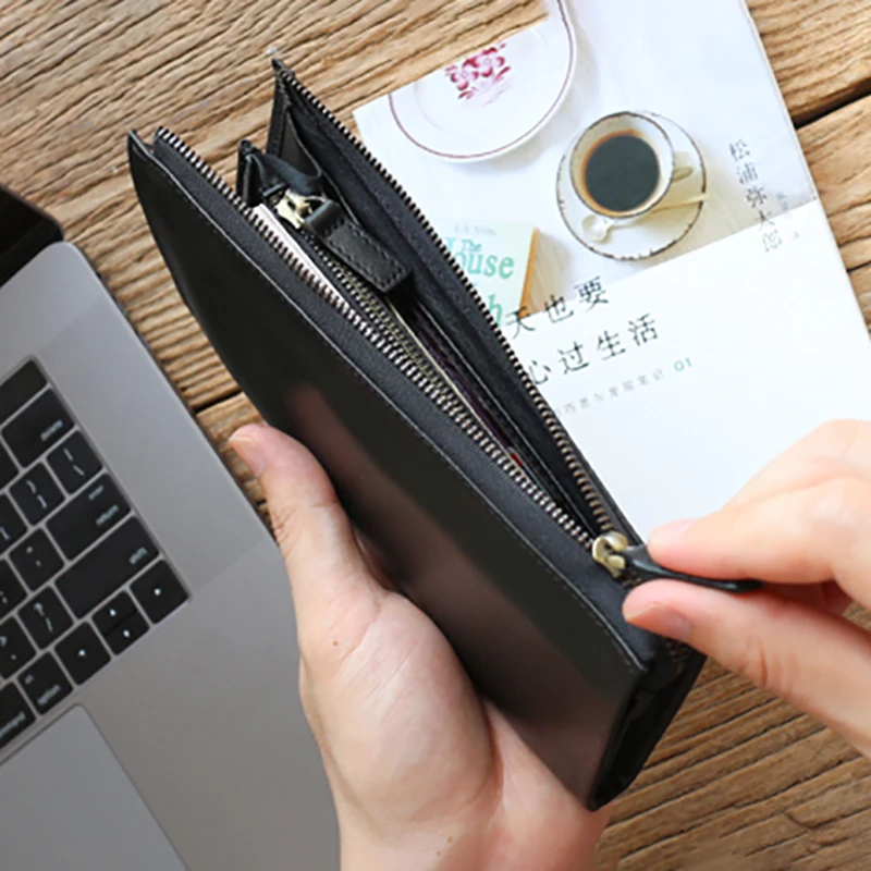 Длинный кошелек AETOO из воловьей кожи для молодых людей ручная сумка простая