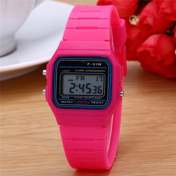 Alarm clock silicone waterproof timing multi-functional outdoor sports F91 electronic watch fashion trend personality of childre - Цвет: mei red