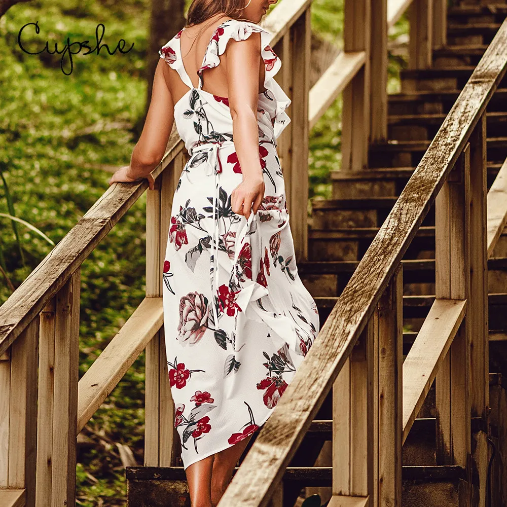 CUPSHE элегантное женское летнее платье макси с v образным вырезом и разрезом