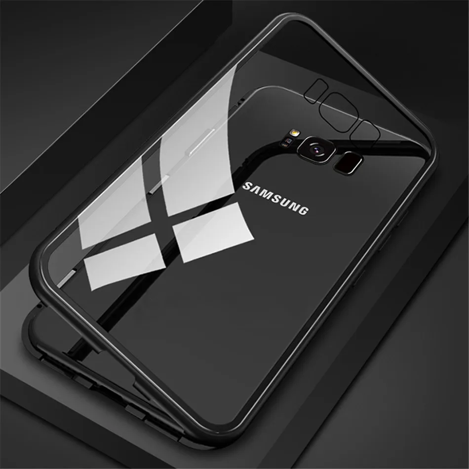 360 магнитный чехол для телефона для samsung Galaxy A7 A9 J4 J6 S9 S8 плюс S7 край закаленное Стекло задняя Магнит Note 8, 9