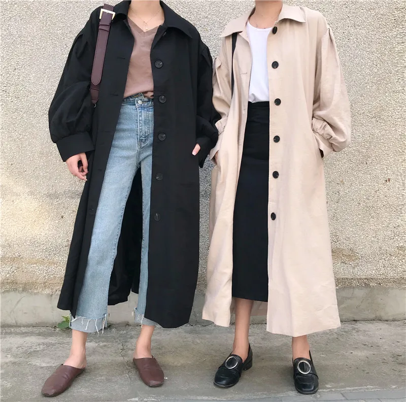 Весна-Осень, корейский стиль, модный однобортный плащ средней длины, Mujer, свободный пояс, большой размер, ветровка, верхняя одежда
