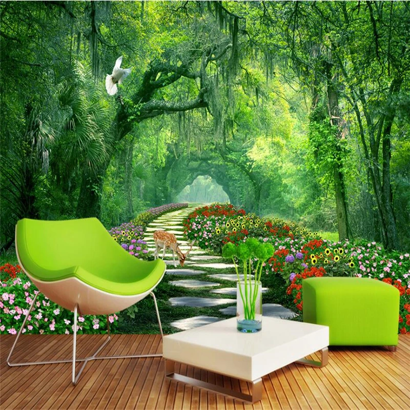 Wellyu лесной парк зелень 3d пейзаж фон стены на заказ роспись зеленые обои|3d landscapes|custom murallandscapes backgrounds |