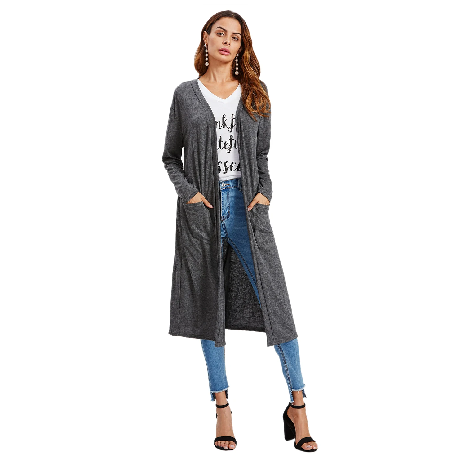 Женская новая модная верхняя одежда с длинным рукавом кнопка назад Кардиган