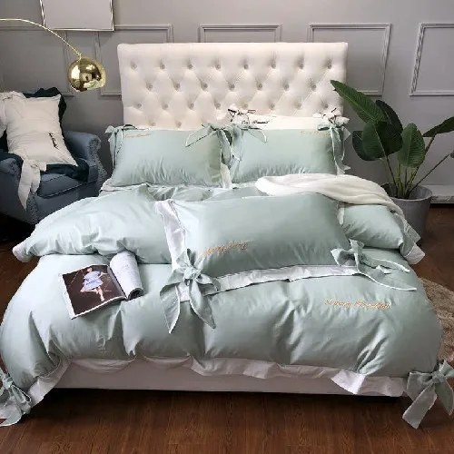 bedding set 7 Египетский хлопок роскошный комплект постельного белья бежевый серый розовый бант пододеяльник мягкая простыня покрывало простыня комплект parure de lit - Цвет: bedding set 7