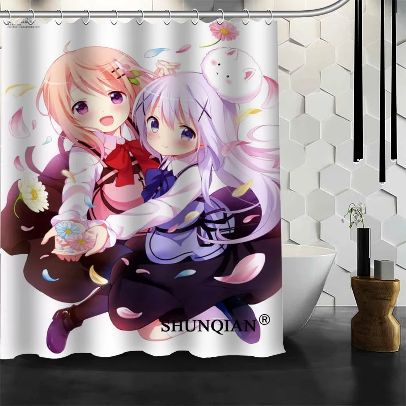 Gochuumon Wa Усаги Desu Ka Rize полиэстер ткань печати Душ Шторы 12 крючков для Ванная