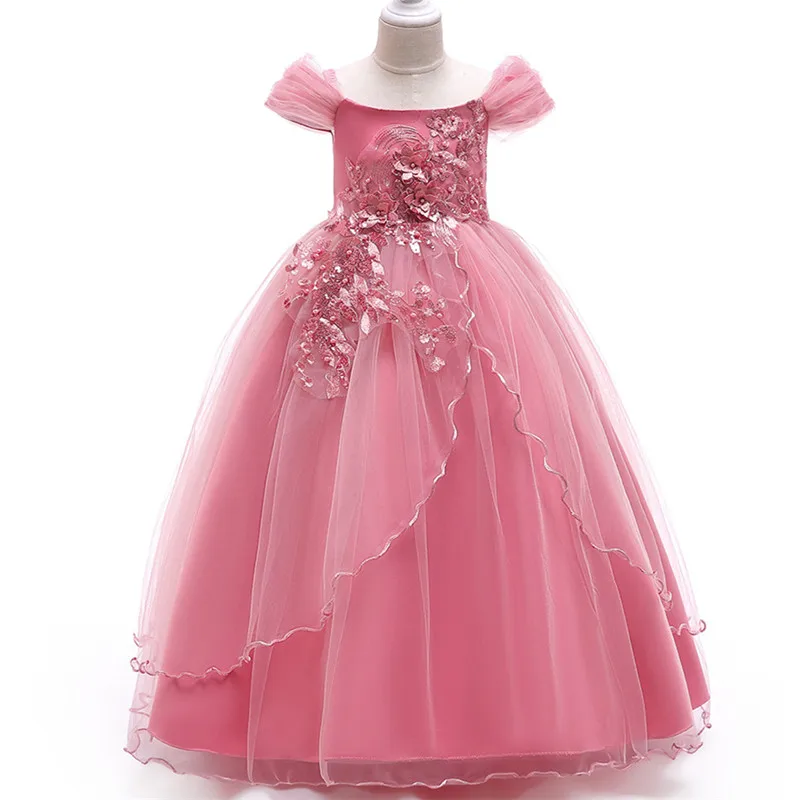 high quality children's evening dress strapless elegant princess flower girl wedding applique beaded sequin | Детская одежда и