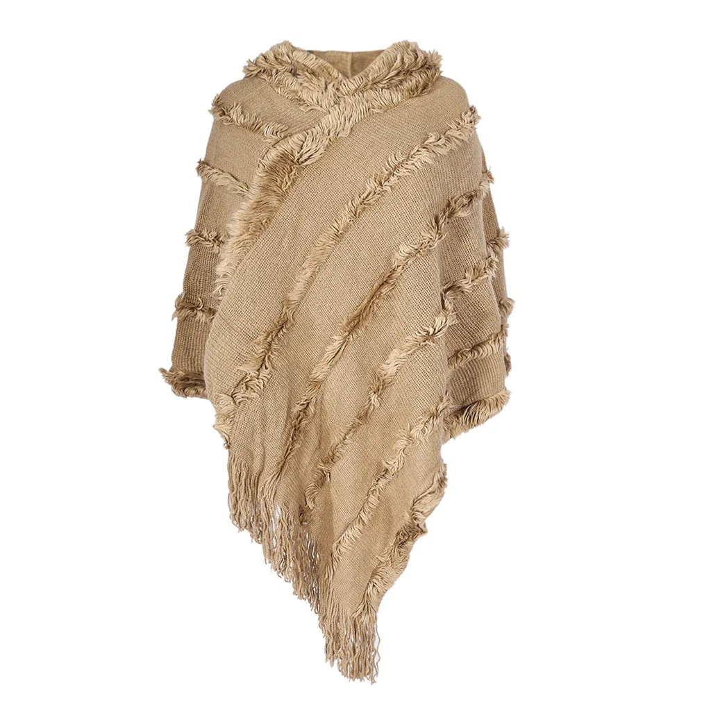 Осеннее вязаное пончо женское меховое с капюшоном и шапками зимнее уличное