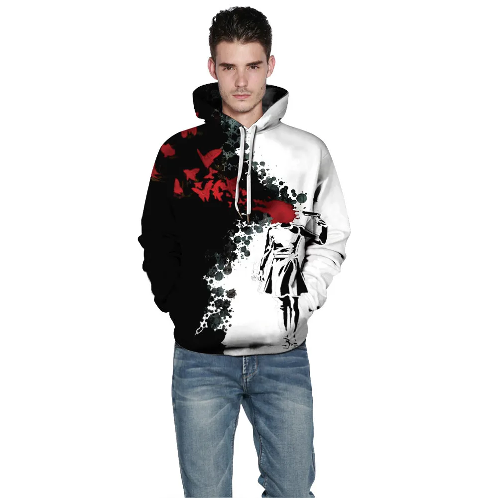 New Harajuku Hoodies Black White Men Women 3D Printed Red Blood Hooded Sweatshirts Streetwear Oversized Hoodie | Женская одежда