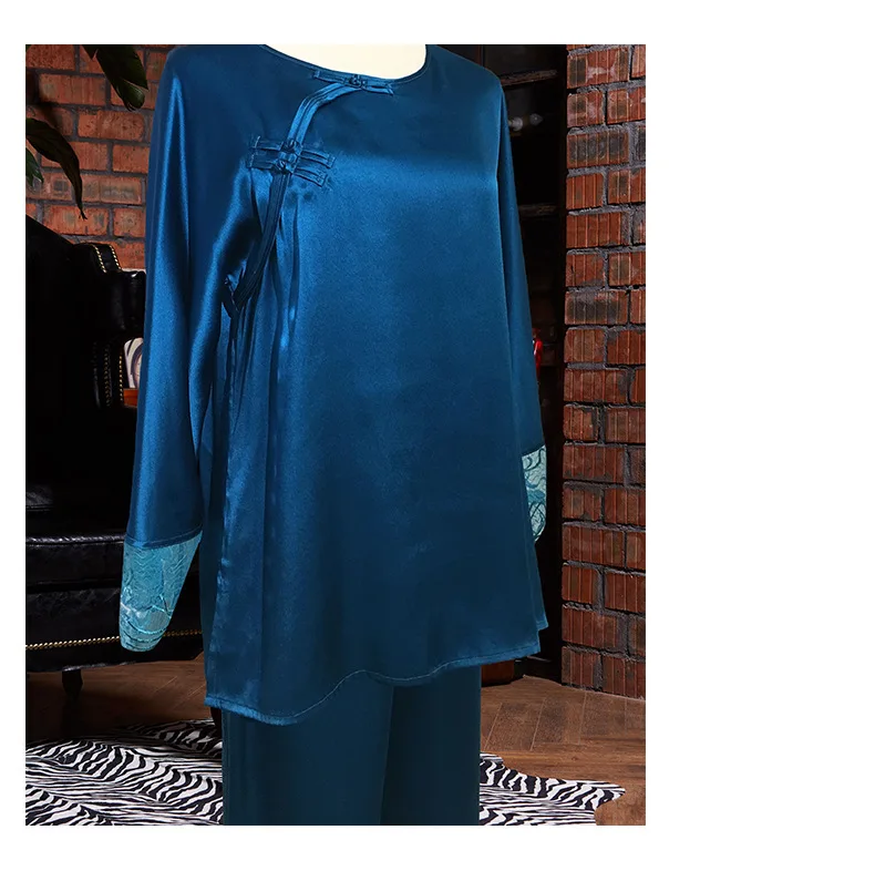 Розовая Женская одежда из 2 предметов Мягкая атласная Шелковая пижама с длинными