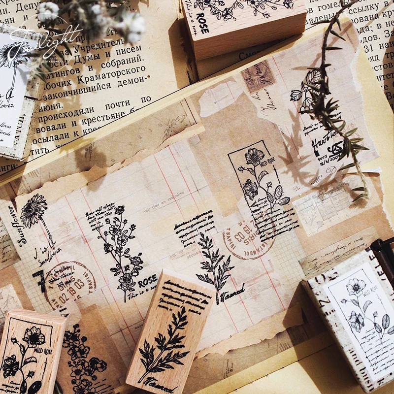 Винтажные цветы и растения деревянный штамп Декоративные DIY Канцтовары