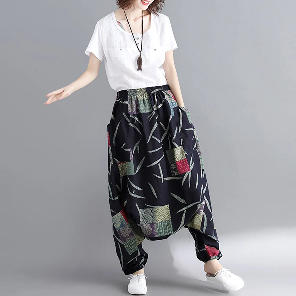 Womail, женские брюки, летняя мода, Boho, хиппи, для девушек, с принтом, свободные штаны, мешковатые брюки, высокая талия, длинные штаны, пляжные,, M531