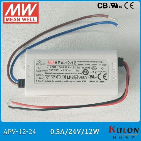 Оригинальный Meanwell 24V Питание APV-12-24 12W 24V 0.5A IP42 бренд mean well представляет светодиодный драйвер APV-12 ваттов UL CB CE EMC